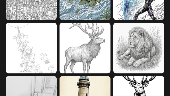 The Papercopy gallery tab, showing a grid of drawings